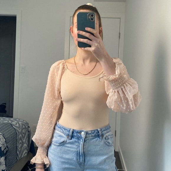 Mesh Puff long sleeve bodysuit - Small - Cream - Picture 2 of 3